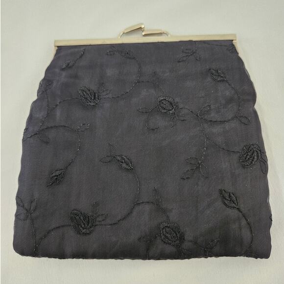 Valerie Stevens Black Floral Embroidered Crossbody Clutch Retro Whimsigoth 90s - Picture 5 of 7